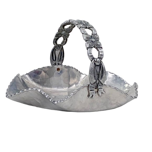 Vintage Rodney Kent Basket Hand Hammered Aluminum No. 429 Floral Tulip 1950s MCM - Picture 5 of 12